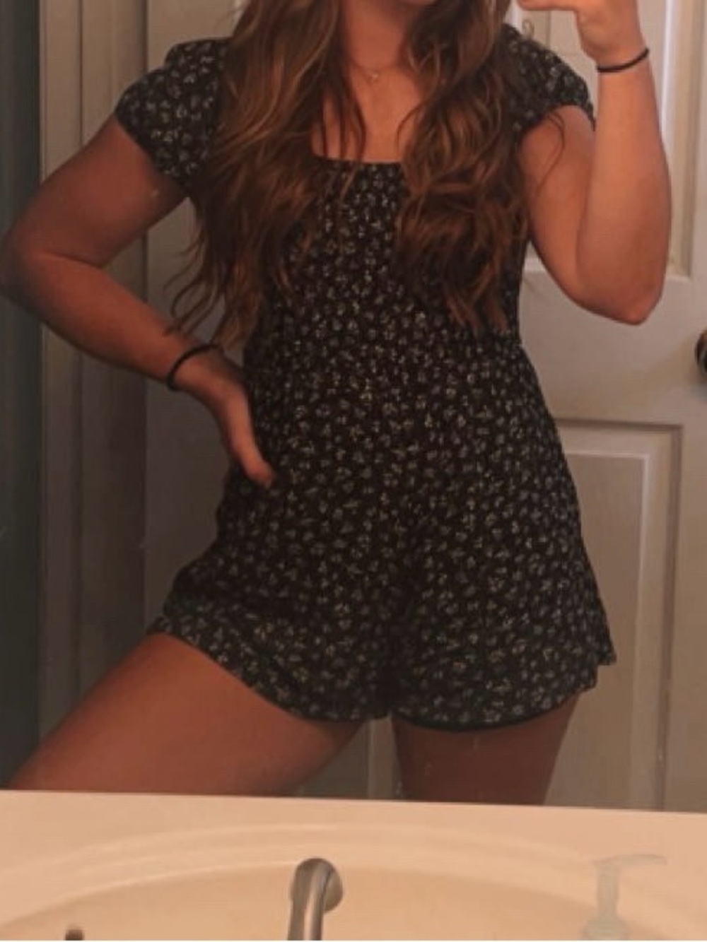 Forever 21 Black and White Floral Romper